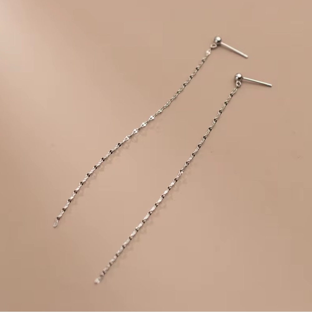 Sterling Silver Long Sparkly Drop Earrings